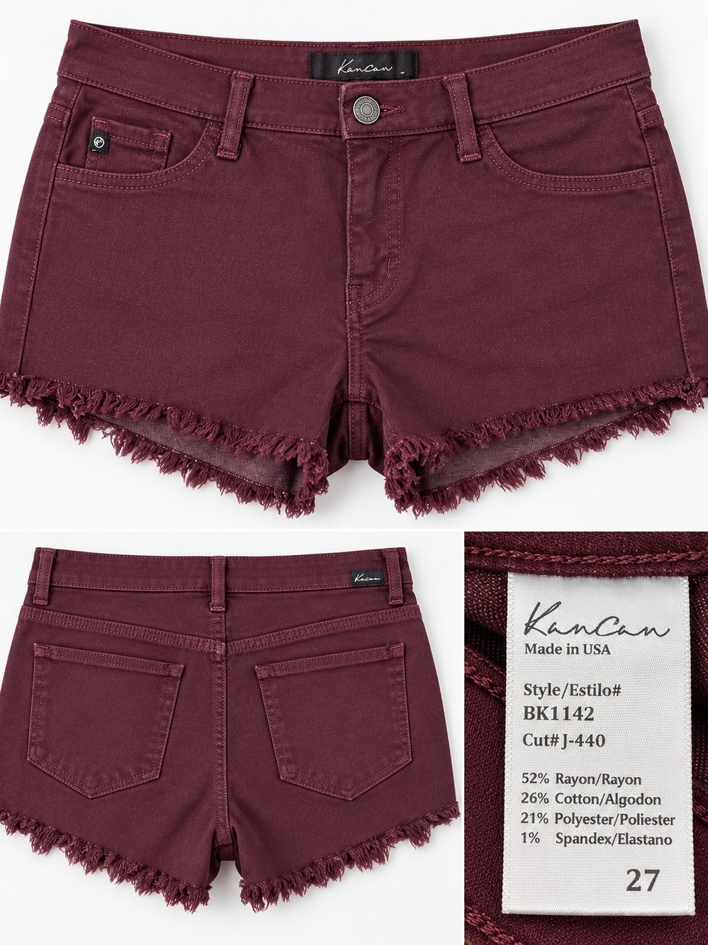 KanCan Wine Frayed Hem Denim Shorts